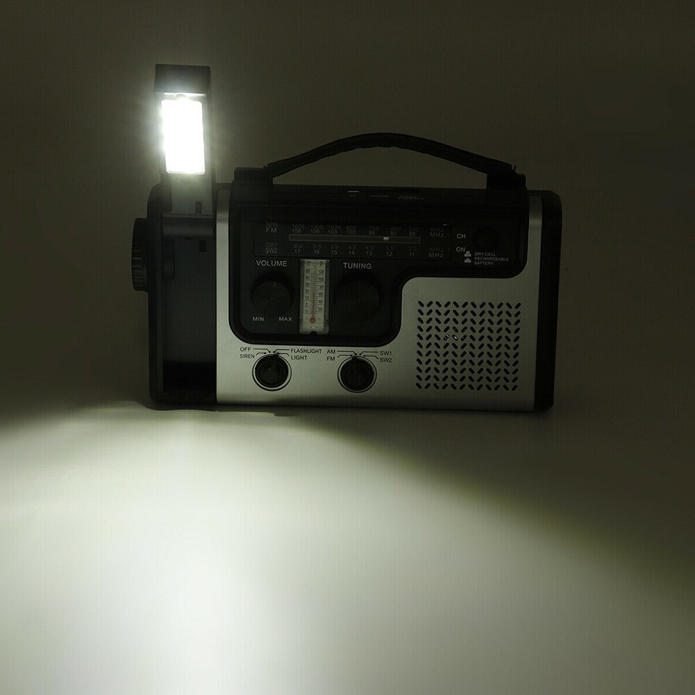 YIKANWEN Solar radio, AM/FM zwengelradio, draagbaar, USB-noodradio met 4000 mAh oplaadbare batterij en handslinger, dynamo voor kamperen, reizen (zwart