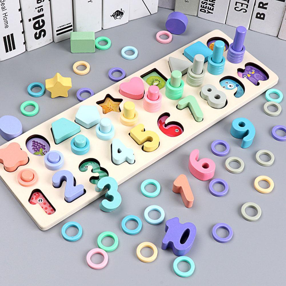 3 In 1 Houten Puzzel Stapelen Board Kleur Vorm Bijpassende Educatief Kinderen Speelgoed Peuter Vroege Onderwijs Cognitie Speelgoed