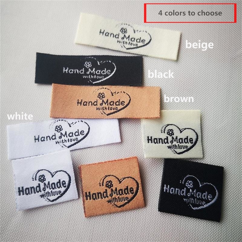 Etiquetas hechas a mano para juguetes, Etiquetas bordadas, no se decolora, bolsa de tela hecha a mano con etiqueta de amor, 100 Uds.