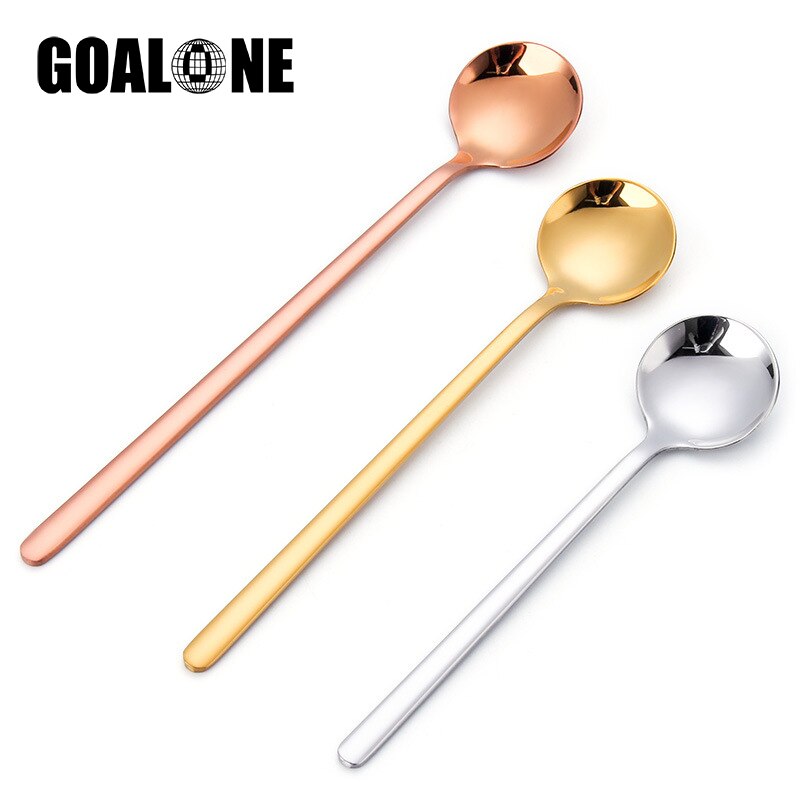 Goalone 2Pcs Soep Lepel Set 304 Roestvrij Staal Ijs Party Dessert Lepels Theelepel Goud Thee Koffie Koud Drankje kids Lepel