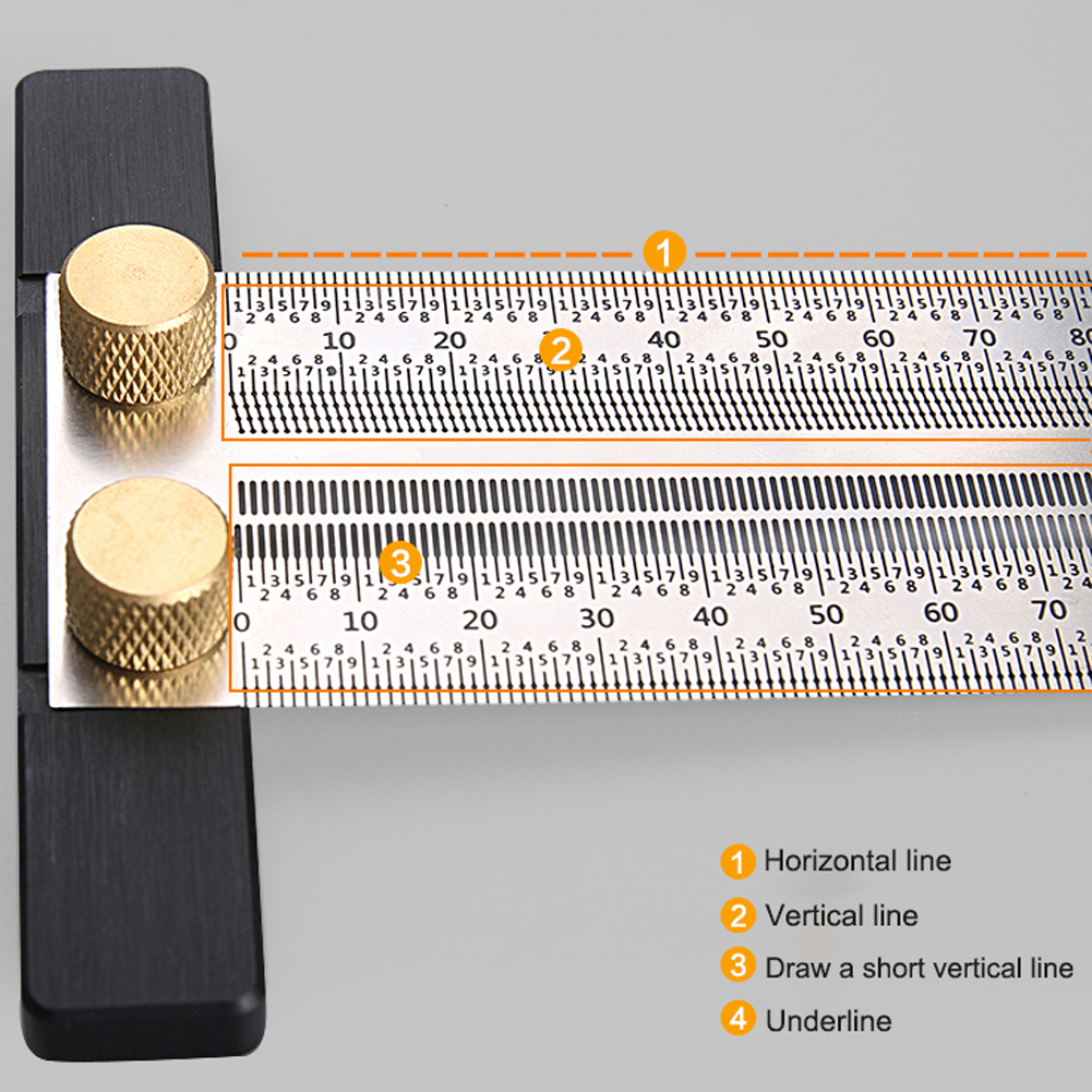 Regla de escala de acero inoxidable 180/200/300/400mm regla de agujero tipo T marcador de carpintería marcador de línea herramienta de medición de carpintero