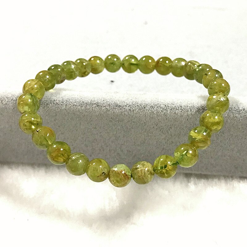 Braccialetto Delle Donne Natura 6 Millimetri Tallone Peridoto non di Vetro Davvero 18.5 Centimetri di Cristallo Braccialetti Della Ragazza Regalo di colore Verde Pietra