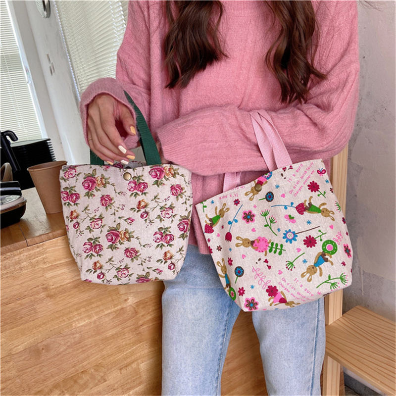 Mała świeża przenośna torba na Lunch kobieta Mini podręczny płócienna torba rozrywka uniwersalna torebka środowiskowa torba na zakupy Casual Tote