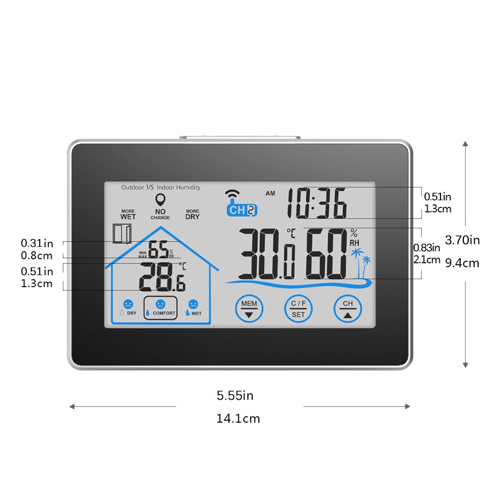 Wireless Weather Station Touch Screen Thermometer Hygrometer Indoor Outdoor Wifi Weather Forecast Sensor Clock