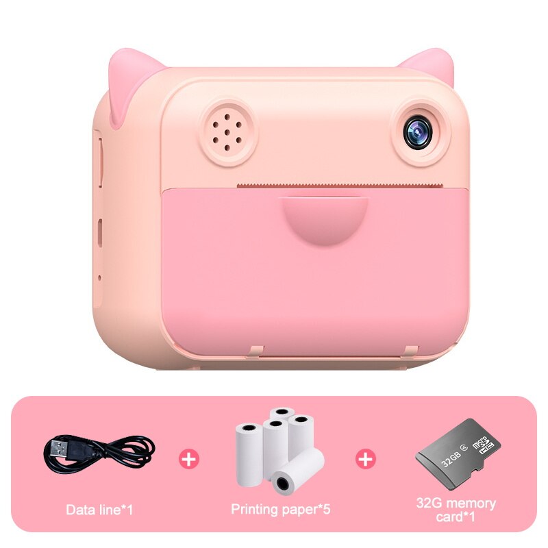 Children Instant Print Camera 2.4inch 1080P HD Digital Camera with 5 Rolls Thermal Photo Paper 32GB TF Card Kids Birthday: Pink