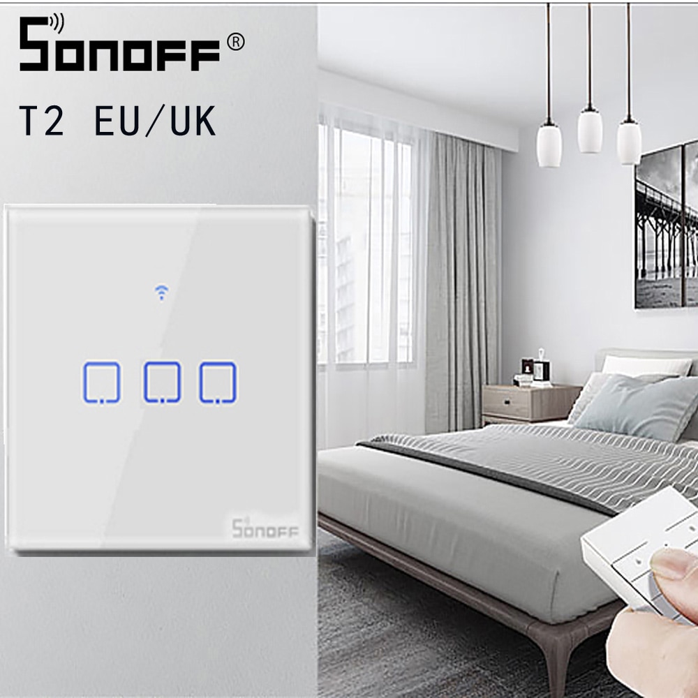 SONOFF TX/T2 EU/UK Inteligentny Włącznik Ścienny - 1/2/3-kanałowy, Sterowanie Głosowe, Wi-Fi, RF