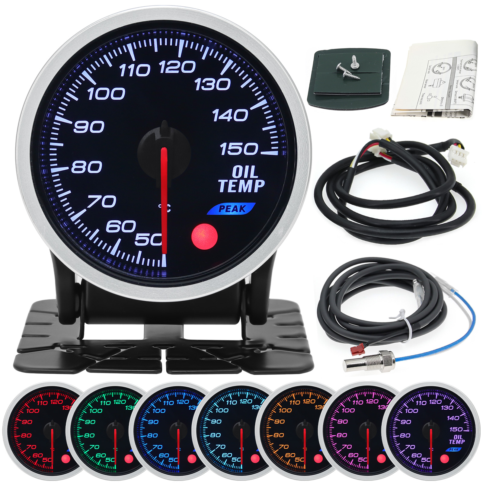 52mm 8 Colors Car Gauge Oil Pressure Bar PSI Water Temp Oil Temp EGT Exhaust Temp Turbo Boost Tachometer Fuel Level Gauge Meter