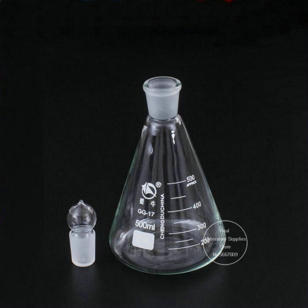 50ml to 1000ml Lab Borosilicate Glass Erlenmeyer Conical Flask with #19 #24 #29 #34 Ground-in Stopper