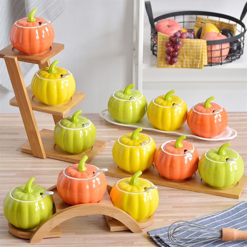 ceramic cruet seasoning jar set home kitchen MSG pumpkin oil salt cans seasoning box WF4091535