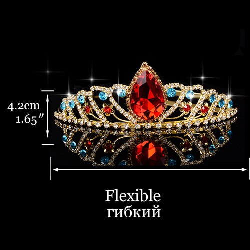 Couronne de princesse de reine pour femmes et filles, coiffure verte, rouge, cristal or, grand diadème, accessoires de coiffure de mariée, mariage: 17