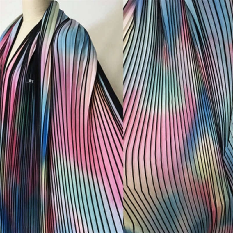 Tela de gasa de arcoíris gradiente, adorno plisado, Material artesanal, vestido, 50x150 CM, artesanía de costura