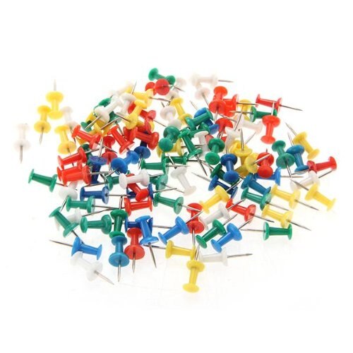 SOSW-100pcs Coloured Push Pin Drawing Map Pins Notice Office School