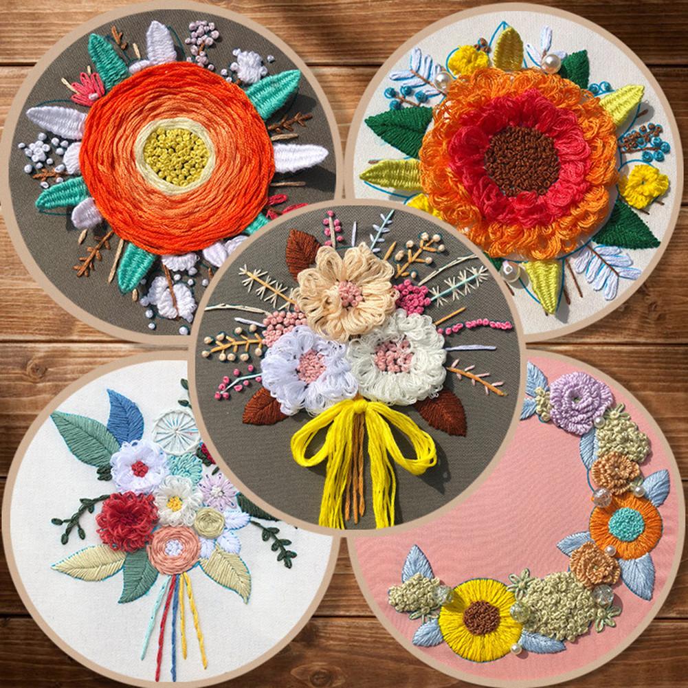 5pcs Handmade Embroidery Kit 3d Floral Flower Bouquet Cross Stitch Wedding For Beginner