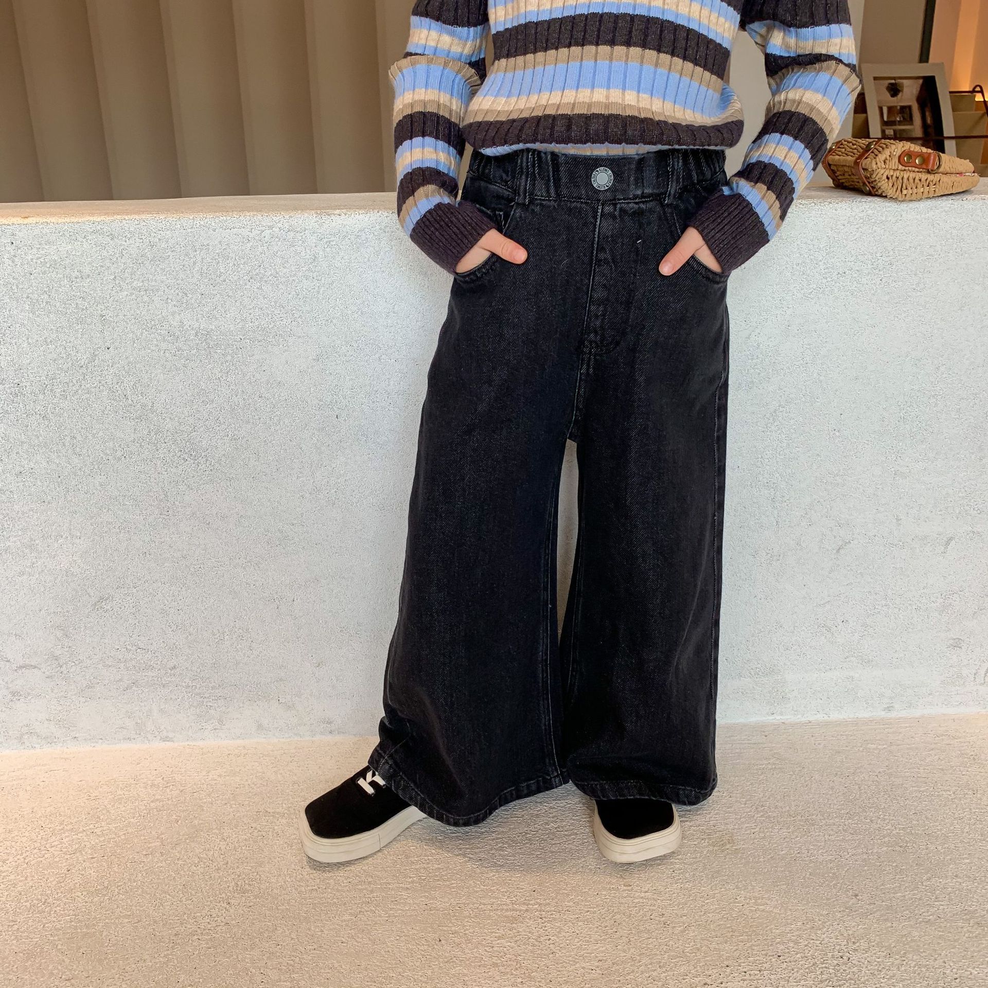Efterår piger jeans bukser børn brede ben bukser pige jeans