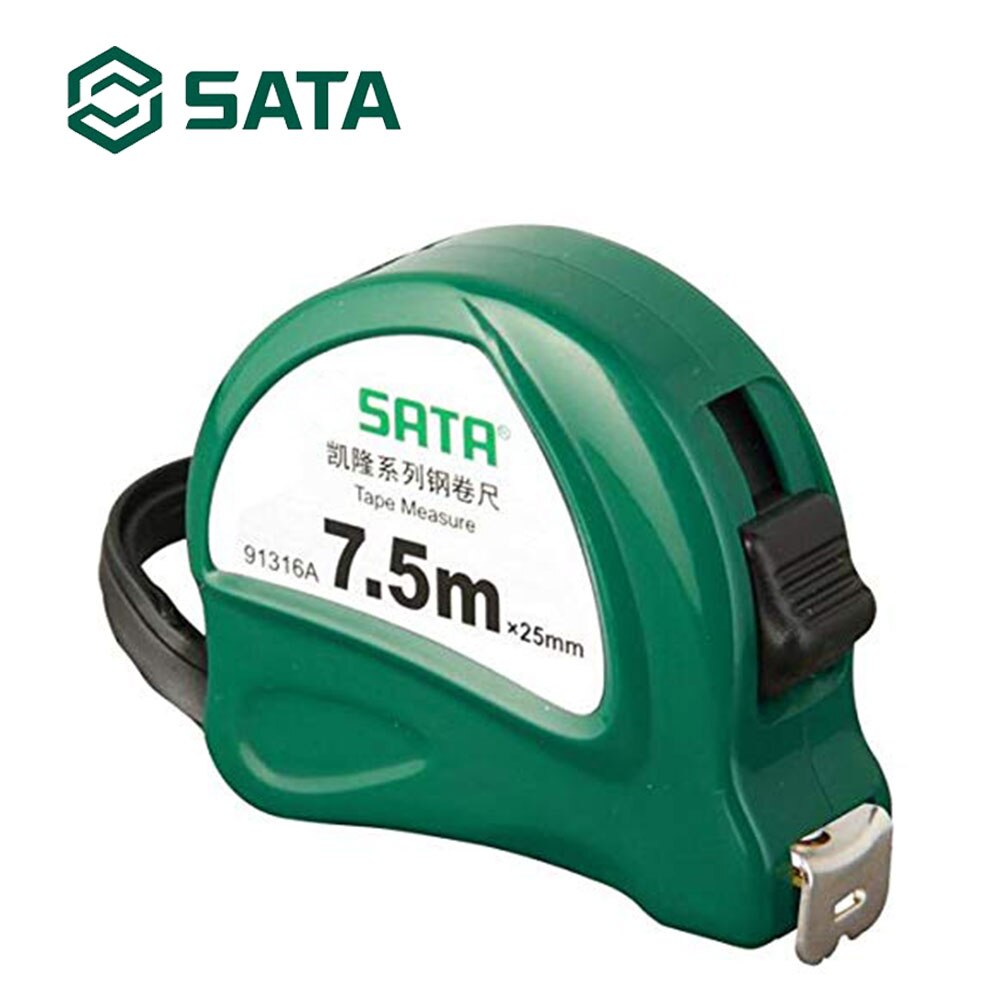 Sata 7.5m teräksinen mittanauha kotitalouksien viivain kannettava kulutusrengas viivain työmaa puuntyöstö 91316a