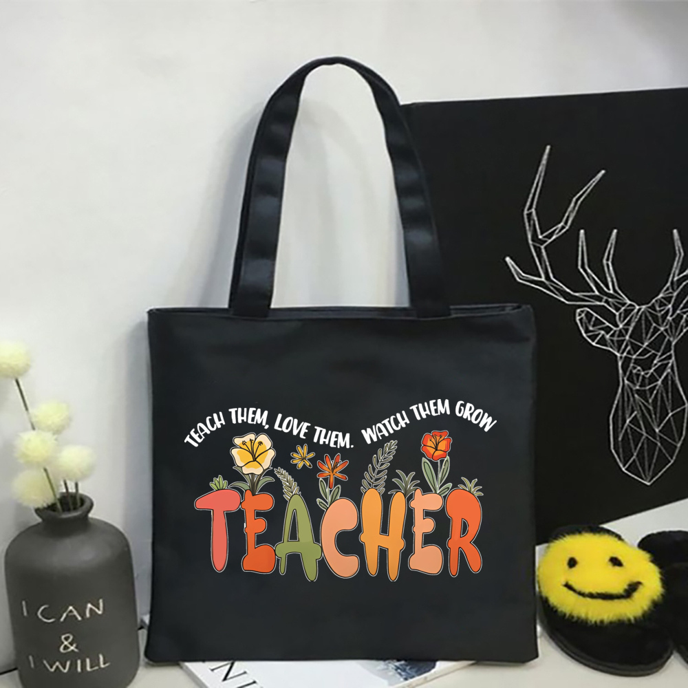 Blumen lehrer aufbringen Druck Einkaufstasche Frauen wieder verwendbare lässige Öko-Stoff Tasche Lehrer Werts ch ätzung besten Lehrer Schild: Gold