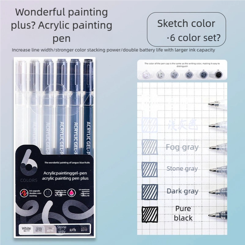 LANGUO-rotuladores resaltadores de 6 colores, marcadores artísticos de pintura acrílica no tóxicos de secado rápido para estudiantes, suministros de papelería coreana: Transparente