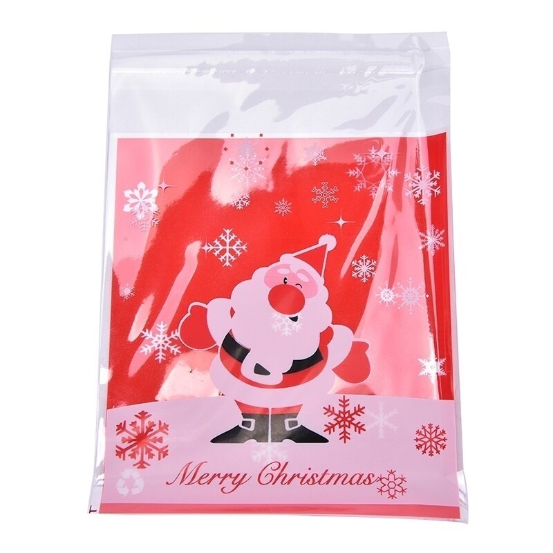 100Pcs Zakken Voor Koekjes Snack Wrap Kerst Kerstman Moose Sneeuwpop Zelfklevende Cookie Verpakking