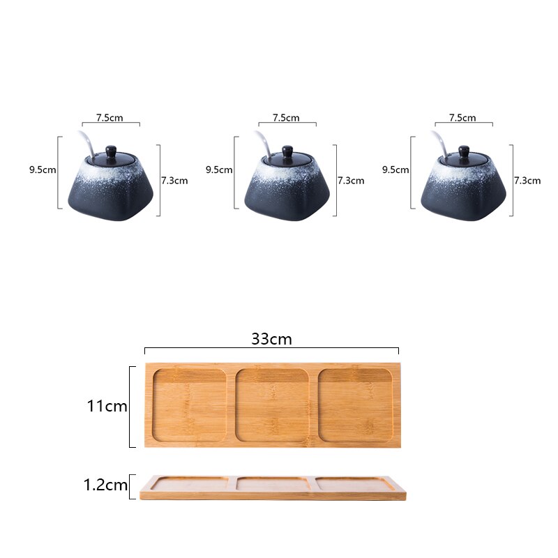 Spice Jar Ceramic Spice Box Household Kitchen Spice Jar Set Chili Jar Combination Salt Monosodium Glutamate Condiment Bottle: C three-piece suit