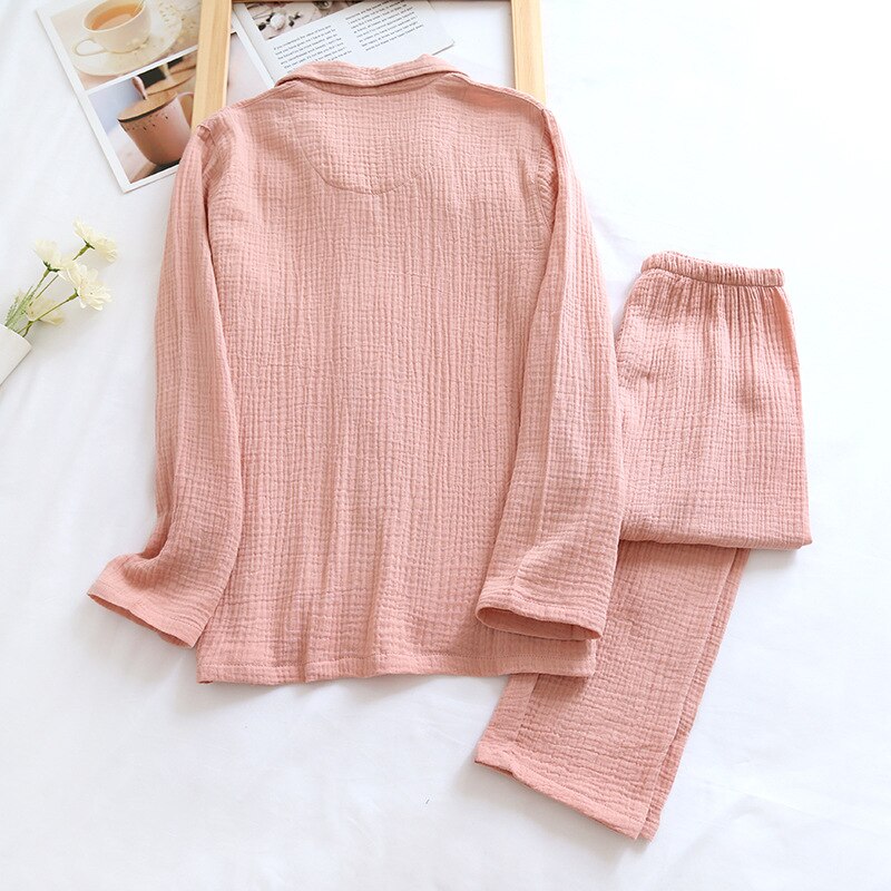 Conjuntos de Pijama de manga larga de algodón para Mujer, ropa de dormir de gasa, traje de estar por casa, 2 uds., otoño