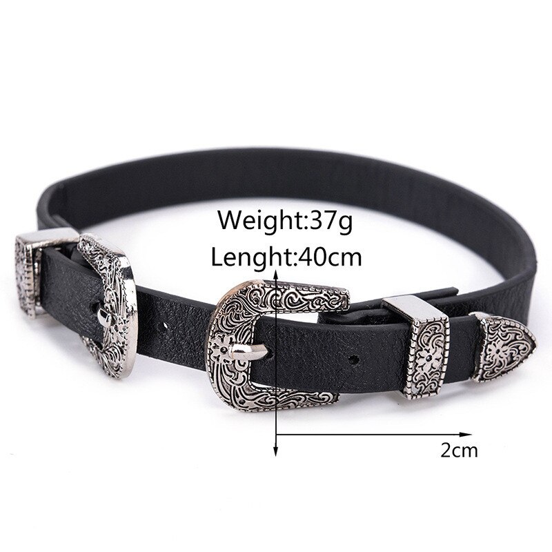 Vintage Women Choker Necklaces Pu Leather Belt Collar Choker With Double Buckles Adjustable Choker Jewelry For Girl