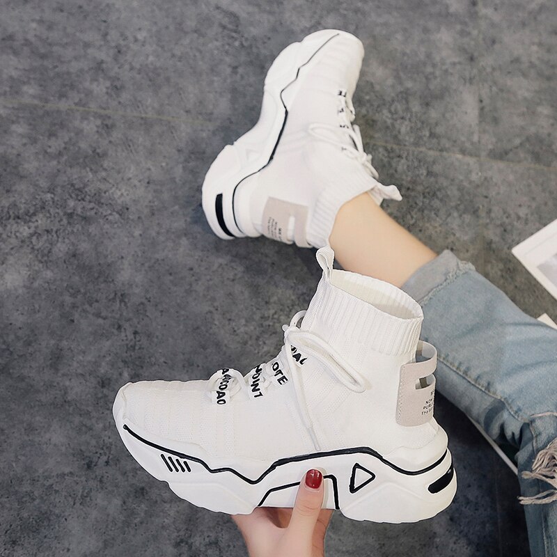 QGK Casual Shoes Women High Top Breathable Sneakers Autumn Summer Mesh Shoes Walking Lightweight Movement Sneakers