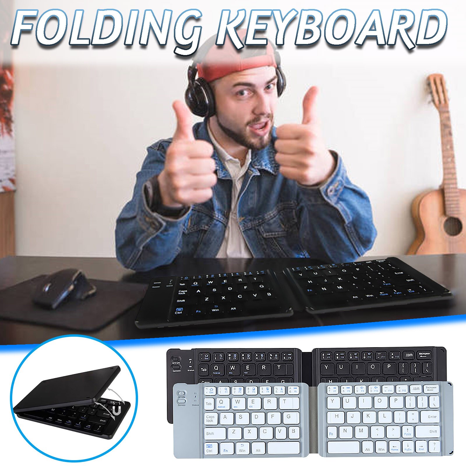 Mini Folding keyboard Wireless Bluetooth Keyboard Ultra-thin keyboards for Apple Android Windows Mobile phones