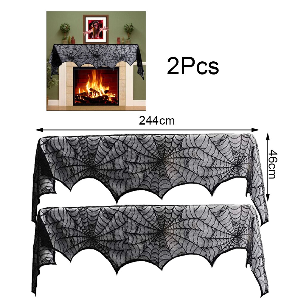 2 stk halloween dekorasjon blondere edderkoppnett skjelett hodeskalle fest duk svart peis mantel skjerf ordning dekorasjon rekvisita: 2 stk peisduk
