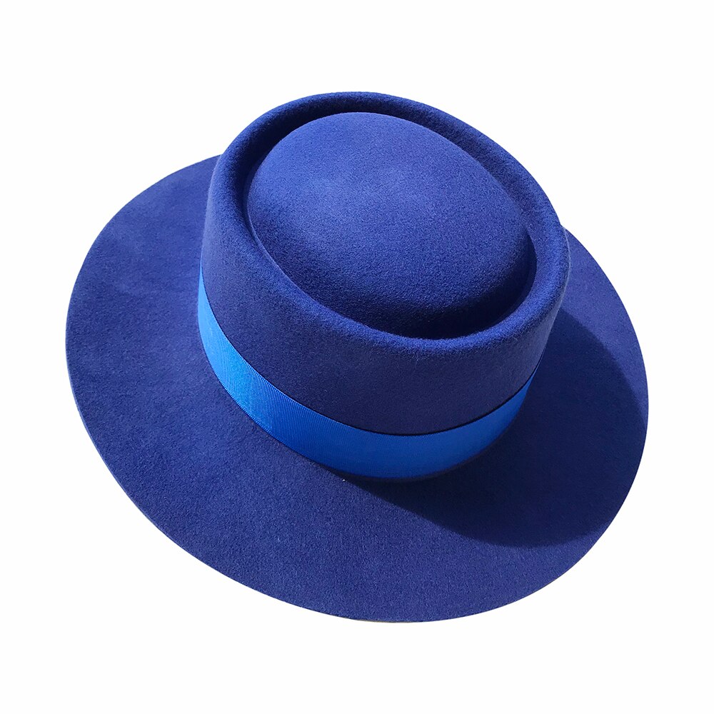 Fedora hatte til mænd kvinder 100%  australske uldfilt bred kant hat læder bælte knusbar pakke: Blå