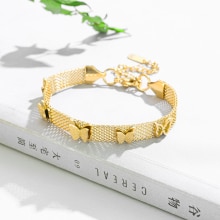 316L Roestvrij Staal Mode Fijne High-End Sieraden 2 Layer Lassen Matte 5 Vlinder Charm Mesh Chain Armbanden voor Vrouwen