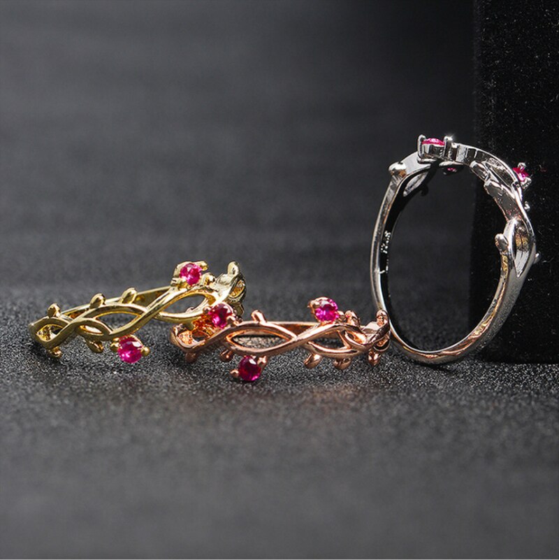 Floral Überzogene Rose Gold Engagement Ring für Weibliche Kristall Zirkon Blatt Einstellbar Damen Hochzeit Ringe für Frauen Schmuck