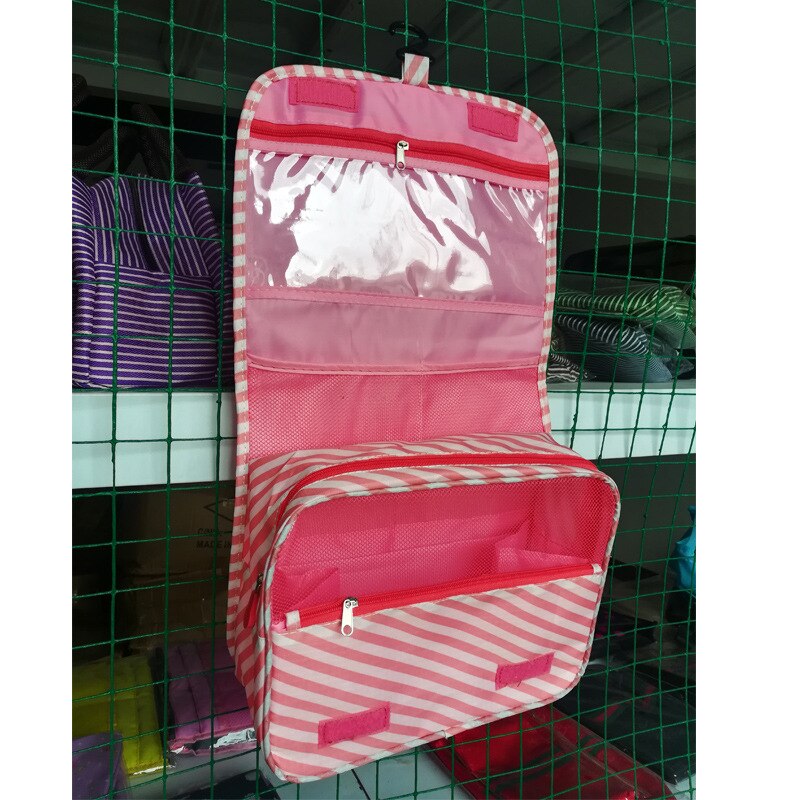 Travel Cosmetic Handbag Women Makeup Bag Toiletries Organizer Waterproof Storag Hanging Bathroom Wash Bags: Strip red
