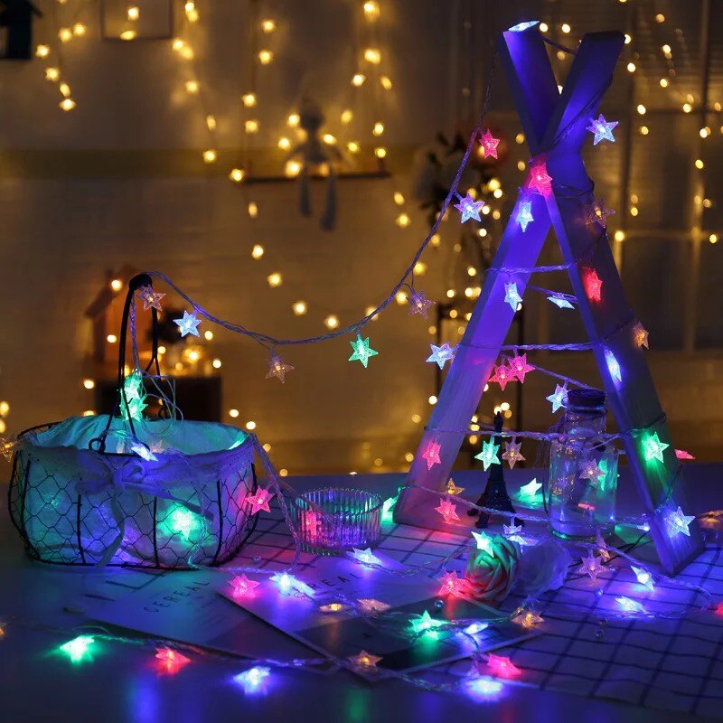 MIFLAME Led String Lights Battery USB Lights String Star Christmas Garland Light Room Curtain Light Year Decoration: Multicolor / 1.5m-10Led / Battery
