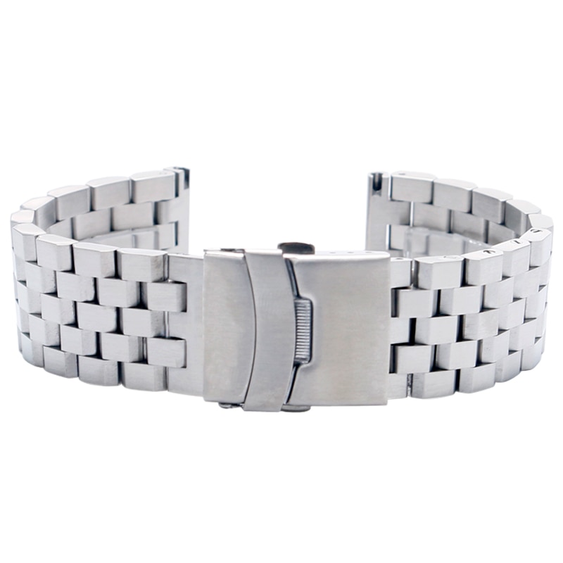 Luxe 22/20Mm Zilver/Zwart Effen Link Rvs Horloge Band 24Mm Vouwsluiting Veiligheid Horloges band Armband Vervanging