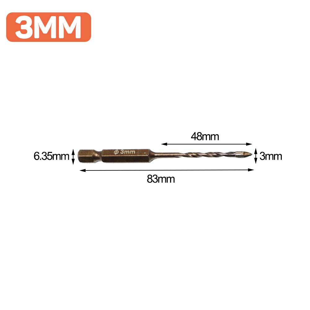 Dizainlife 3/4/5/6/8Mm Cross Hex Tegel Boren Set Keramische Beton gat Opener Harde Legering Driehoek Boor Voor Wandtegels: 2 PCS / 3mm