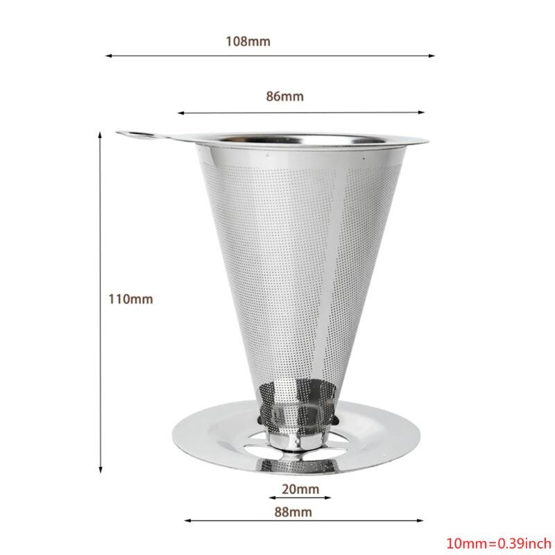 Reusable Coffee Filter Stainless Steel Cone Coffee Filter Baskets Mesh Strainer