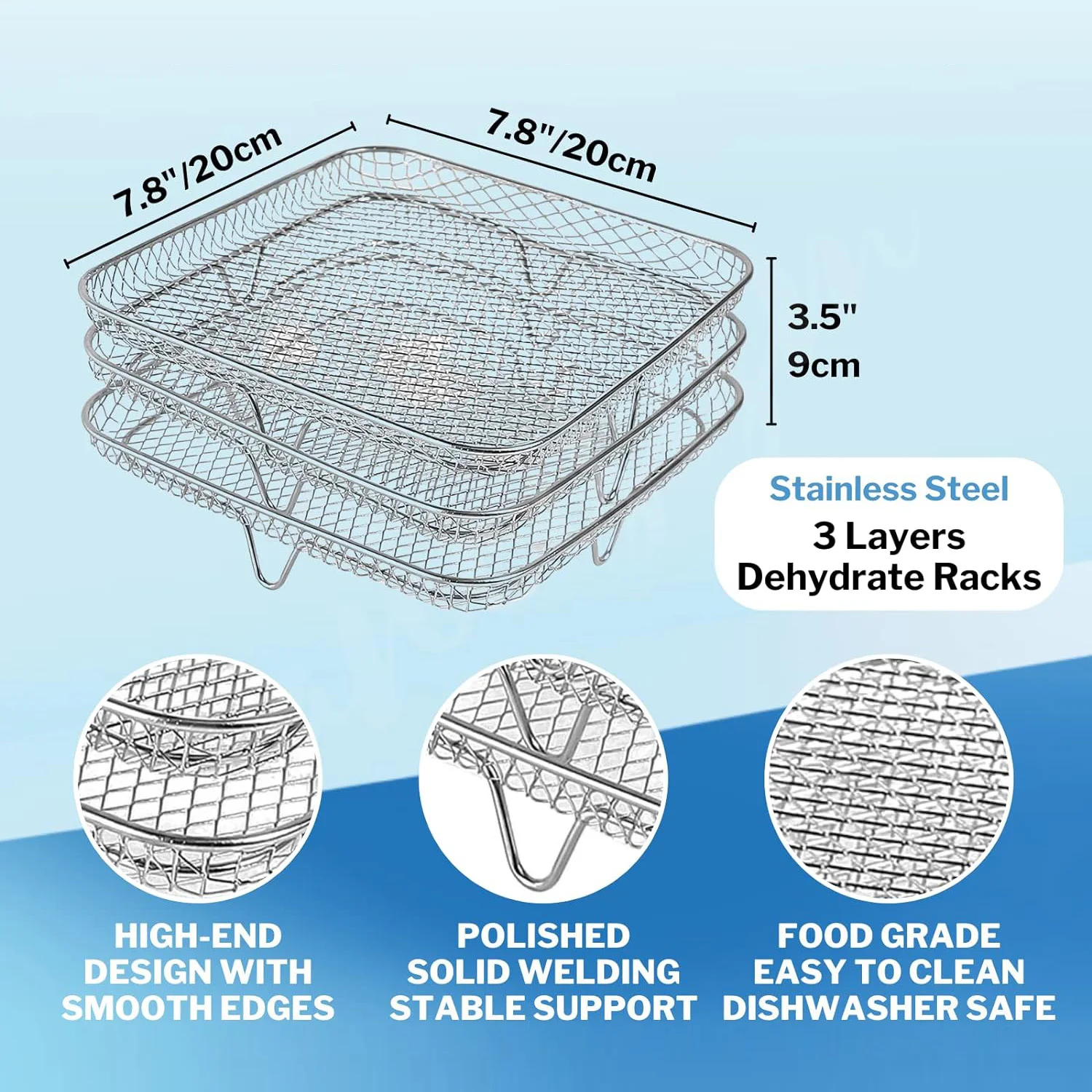 Tres freidoras de aire apilables, bandeja de cesta de acero inoxidable, estantes para hornos, accesorios para freidora de aire, utensilios de cocina, herramientas para hornear