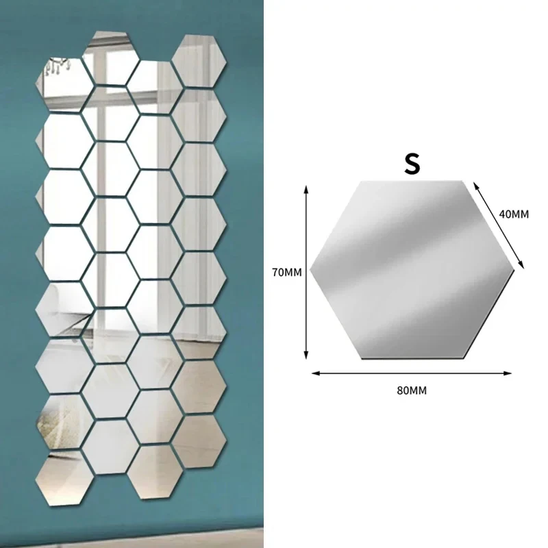 100/1 stücke Sechseckigen Acryl Spiegel Zauberstab Aufkleber Mini Spiegel Solide Paster Selbst-klebe Gold Silber Aufkleber Hause schlafzimmer Kunst Dekor: XS / Grün