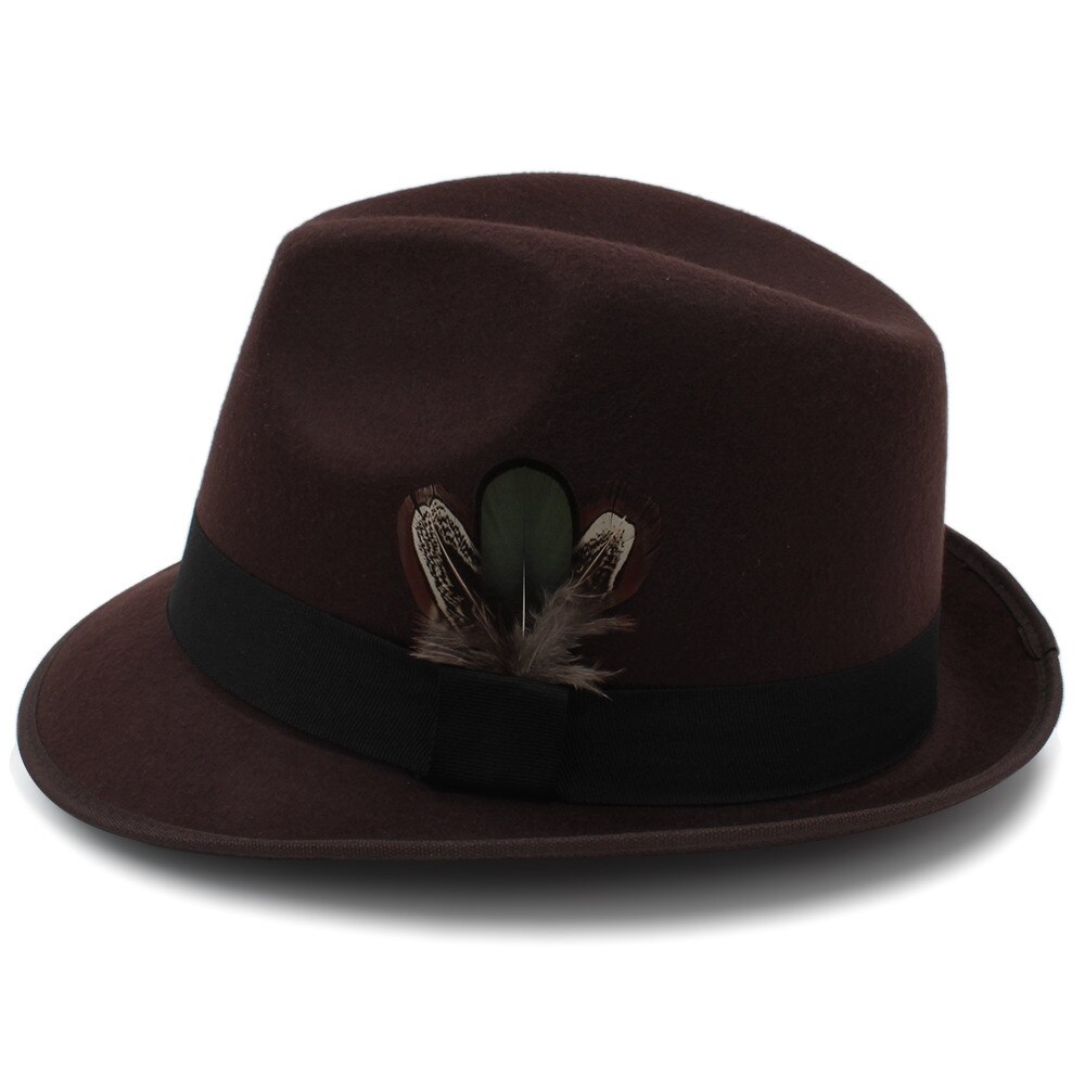 Kvinners sorte feminino filt fedora lue til dame vinter høst derby jazzhatter britiske trilby jazzhatter skinn størrelse 57cm: Kaffe