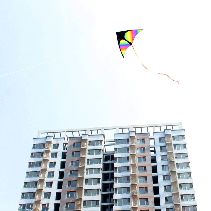 Rainbow Triangle Kite with Line Board Outdoor Fun Game Sports Activities Long Tail Flying Toys for Adults Kids Education