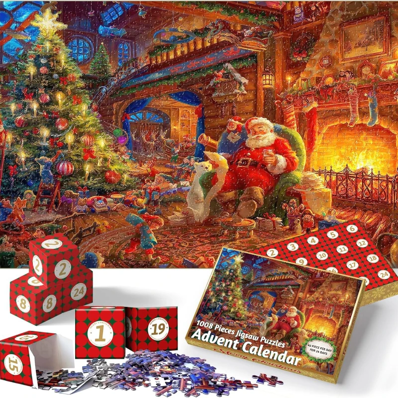 Advent calendar 1008 christmas puzzle pieces 24 -day christmas countdown calendar thanksgiving family game puzzle
