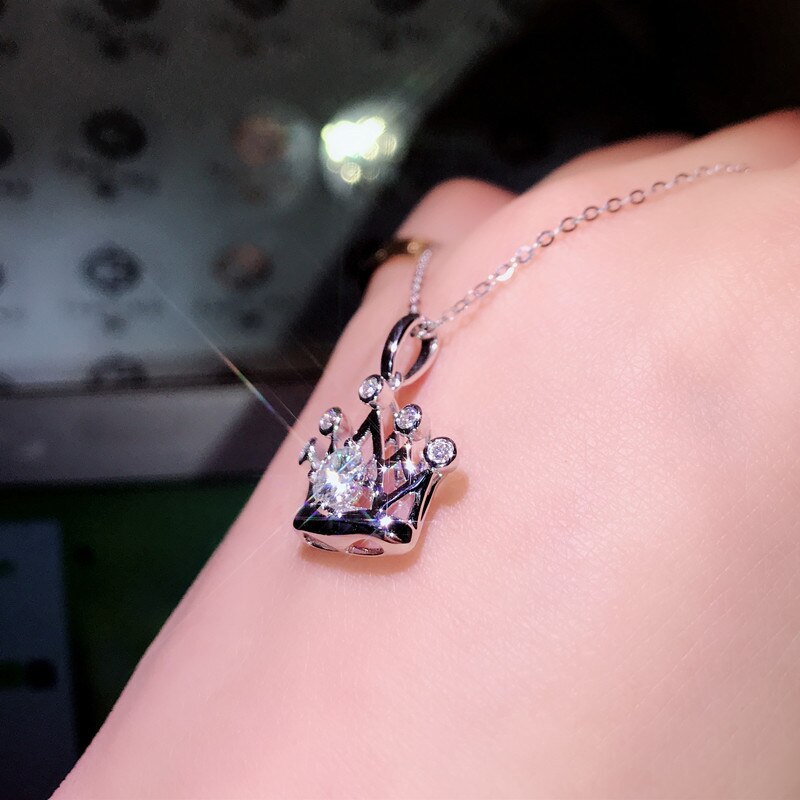 Huitan Romantic Crown Pendant Necklace Wedding Engagement Accessories for Women Silver Color Exquisite Statement Jewelry