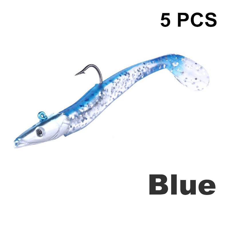 Mosodo jigghuvud mjukt bete 10g/19g/34g blygädda drag 3d fisköga fiske bete svans konstgjord jigg bete bas havsfiskeredskap: Blå / 95mm jigghuvud 10g