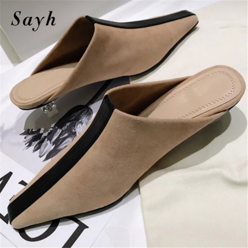 luxe femmes Suqare orteil Mules pompes pantoufle haute cristal talons Patchwork chaussures bureau dame slip-on Stilettos: 36