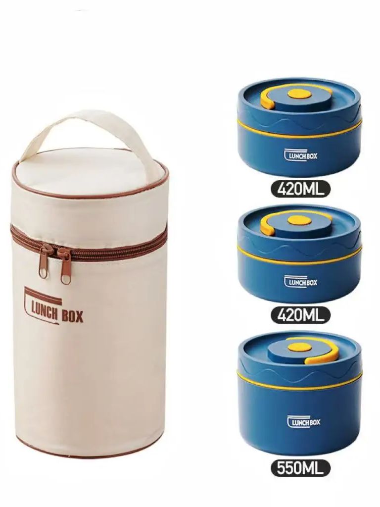 Stainless Steel 304 Sealed Multifunction Portable Round Heat Box Insulated Lunch Box Bento with Thermal Bag