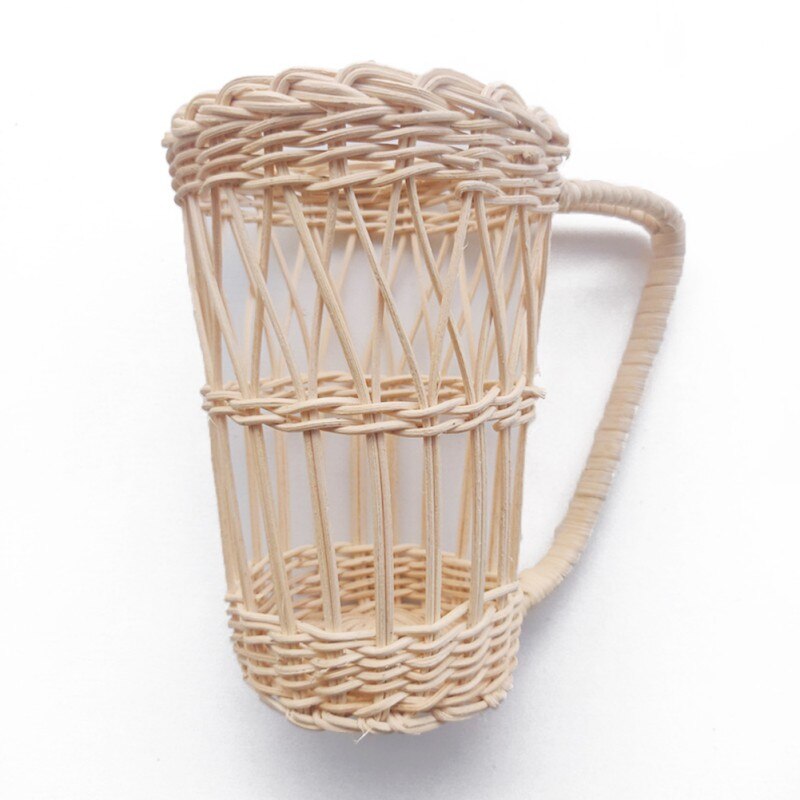 Tejido de mimbre cobertor de soporte para vaso de agua de vidrio Anti-escaldadura cubierta del sostenedor de la taza con protección para manija cubierta