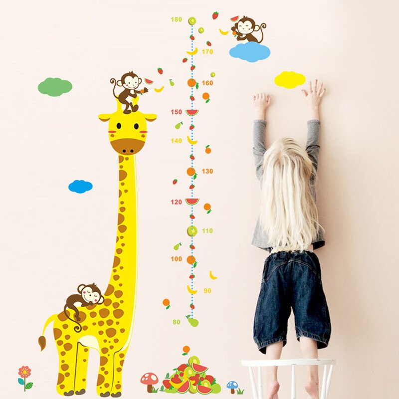 Wall paper Mural Baby Girl Boy Room Growth Chart Stickers Cute Animals Stack Height Measure Wall Stickers Decal Kids Vinyl