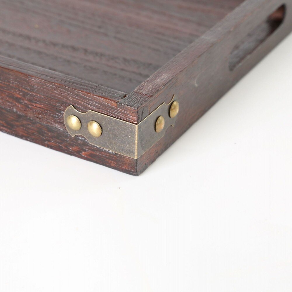 Juego de 3 bandejas de servicio de anidación de madera marrón oscuro de estilo antiguo, con asas cortadas, bandeja de madera, mesa de servicio para té Gong Fu