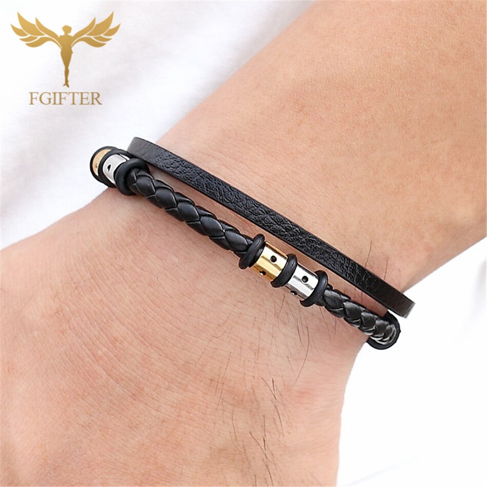 Multilayer Lederen Armband Mannen Vrouwen Rvs Manchet Bangle Gevlochten Lederen Wrap Armband Armband Pulsera Hombre