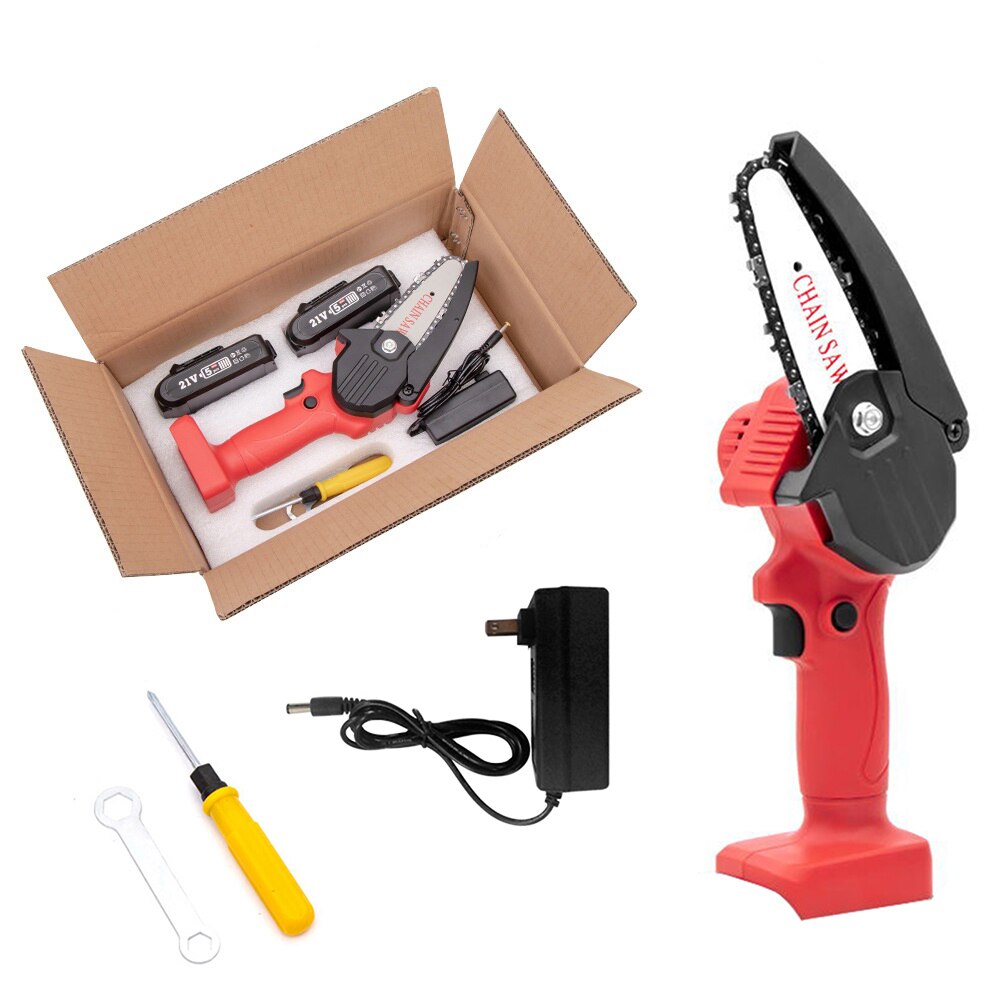 110V Rechargeable Electric Pruning Saw Cordless Mini Chainsaw Small Wood Splitting Chainsaw One-handed Pruning Power Chain Saw: US PLUG